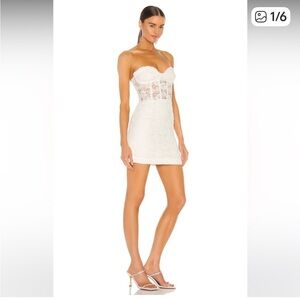 Bardot Strapless White Corset Lace Dress
